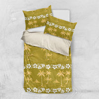 Yellow Hawaii Palm Tree Hibiscus Bedding Set Fantasy Summer Vibe