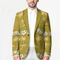 Yellow Hawaii Palm Tree Hibiscus Blazer Fantasy Summer Vibe
