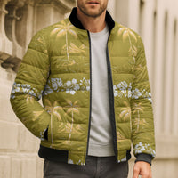 Yellow Hawaii Palm Tree Hibiscus Bomber Puffer Jacket Fantasy Summer Vibe
