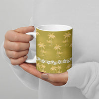 Yellow Hawaii Palm Tree Hibiscus Ceramic Mug Fantasy Summer Vibe