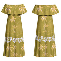 Yellow Hawaii Palm Tree Hibiscus Family Matching Off Shoulder Maxi Dress and Hawaiian Shirt Fantasy Summer Vibe