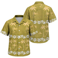 Yellow Hawaii Palm Tree Hibiscus Family Matching Off Shoulder Short Dress and Hawaiian Shirt Fantasy Summer Vibe