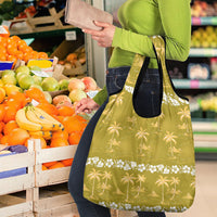 Yellow Hawaii Palm Tree Hibiscus Grocery Bag Fantasy Summer Vibe