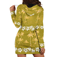 Yellow Hawaii Palm Tree Hibiscus Hoodie Dress Fantasy Summer Vibe