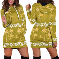 Yellow Hawaii Palm Tree Hibiscus Hoodie Dress Fantasy Summer Vibe