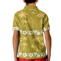 Yellow Hawaii Palm Tree Hibiscus Kid Polo Shirt Fantasy Summer Vibe