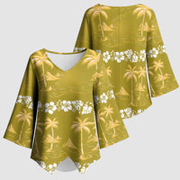 Yellow Hawaii Palm Tree Hibiscus Kimono Sleeve Blouse Fantasy Summer Vibe