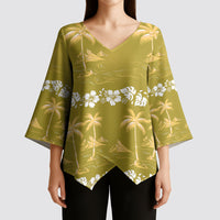 Yellow Hawaii Palm Tree Hibiscus Kimono Sleeve Blouse Fantasy Summer Vibe