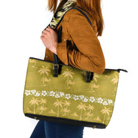 Yellow Hawaii Palm Tree Hibiscus Leather Tote Bag Fantasy Summer Vibe
