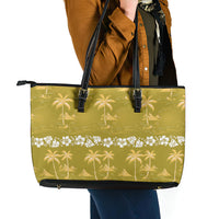 Yellow Hawaii Palm Tree Hibiscus Leather Tote Bag Fantasy Summer Vibe