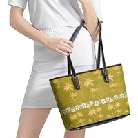 Yellow Hawaii Palm Tree Hibiscus Leather Tote Bag Fantasy Summer Vibe