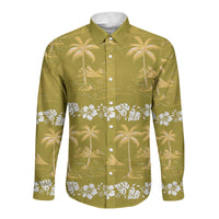 Yellow Hawaii Palm Tree Hibiscus Long Sleeve Button Shirt Fantasy Summer Vibe
