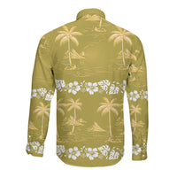 Yellow Hawaii Palm Tree Hibiscus Long Sleeve Button Shirt Fantasy Summer Vibe
