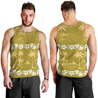 Yellow Hawaii Palm Tree Hibiscus Men Tank Top Fantasy Summer Vibe