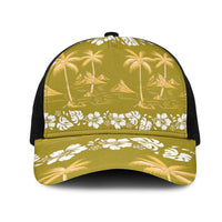 Yellow Hawaii Palm Tree Hibiscus Mesh Trucker Cap Fantasy Summer Vibe