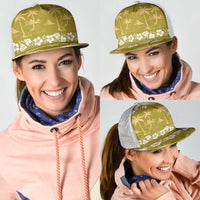 Yellow Hawaii Palm Tree Hibiscus Mesh Trucker Cap Fantasy Summer Vibe