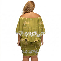Yellow Hawaii Palm Tree Hibiscus Off Shoulder Short Dress Fantasy Summer Vibe