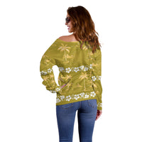 Yellow Hawaii Palm Tree Hibiscus Off Shoulder Sweater Fantasy Summer Vibe