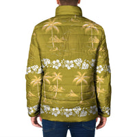 Yellow Hawaii Palm Tree Hibiscus Padded Jacket Fantasy Summer Vibe