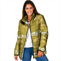 Yellow Hawaii Palm Tree Hibiscus Padded Jacket Fantasy Summer Vibe