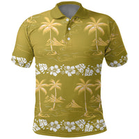 Yellow Hawaii Palm Tree Hibiscus Polo Shirt Fantasy Summer Vibe
