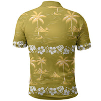 Yellow Hawaii Palm Tree Hibiscus Polo Shirt Fantasy Summer Vibe