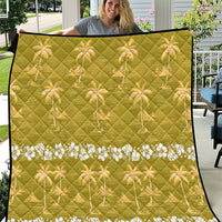 Yellow Hawaii Palm Tree Hibiscus Quilt Fantasy Summer Vibe