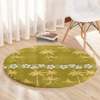 Yellow Hawaii Palm Tree Hibiscus Round Carpet Fantasy Summer Vibe