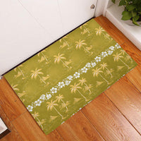 Yellow Hawaii Palm Tree Hibiscus Rubber Doormat Fantasy Summer Vibe