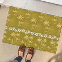 Yellow Hawaii Palm Tree Hibiscus Rubber Doormat Fantasy Summer Vibe