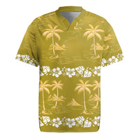 Yellow Hawaii Palm Tree Hibiscus Rugby Jersey Fantasy Summer Vibe