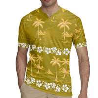 Yellow Hawaii Palm Tree Hibiscus Rugby Jersey Fantasy Summer Vibe