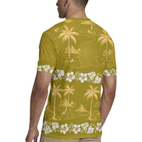 Yellow Hawaii Palm Tree Hibiscus Rugby Jersey Fantasy Summer Vibe