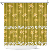 Yellow Hawaii Palm Tree Hibiscus Shower Curtain Fantasy Summer Vibe