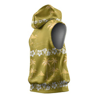 Yellow Hawaii Palm Tree Hibiscus Sleeveless Hoodie Fantasy Summer Vibe
