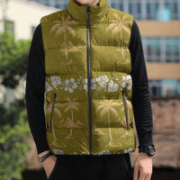 Yellow Hawaii Palm Tree Hibiscus Sleeveless Puffer Jacket Fantasy Summer Vibe