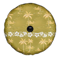 Yellow Hawaii Palm Tree Hibiscus Spare Tire Cover Fantasy Summer Vibe