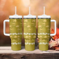 Yellow Hawaii Palm Tree Hibiscus Tumbler With Handle Fantasy Summer Vibe