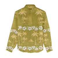 Yellow Hawaii Palm Tree Hibiscus Women Casual Shirt Fantasy Summer Vibe