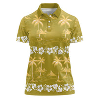 Yellow Hawaii Palm Tree Hibiscus Women Polo Shirt Fantasy Summer Vibe