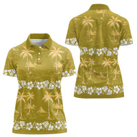 Yellow Hawaii Palm Tree Hibiscus Women Polo Shirt Fantasy Summer Vibe