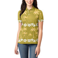 Yellow Hawaii Palm Tree Hibiscus Women Polo Shirt Fantasy Summer Vibe