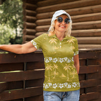 Yellow Hawaii Palm Tree Hibiscus Women Polo Shirt Fantasy Summer Vibe