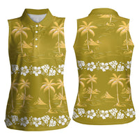 Yellow Hawaii Palm Tree Hibiscus Women Sleeveless Polo Shirt Fantasy Summer Vibe