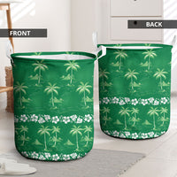 Green Hawaii Palm Tree Hibiscus Laundry Basket Fantasy Summer Vibe