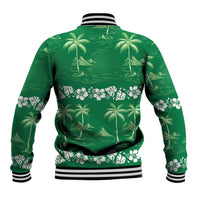Green Hawaii Palm Tree Hibiscus Baseball Jacket Fantasy Summer Vibe