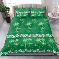 Green Hawaii Palm Tree Hibiscus Bedding Set Fantasy Summer Vibe