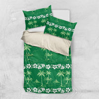 Green Hawaii Palm Tree Hibiscus Bedding Set Fantasy Summer Vibe