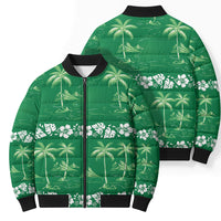 Green Hawaii Palm Tree Hibiscus Bomber Puffer Jacket Fantasy Summer Vibe