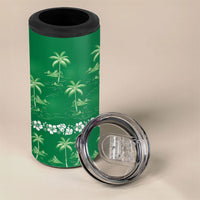 Green Hawaii Palm Tree Hibiscus 4 in 1 Can Cooler Tumbler Fantasy Summer Vibe